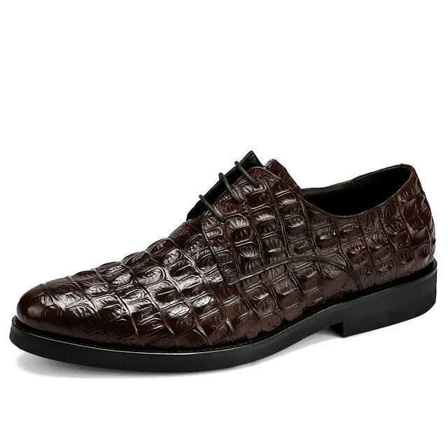 KIMLUD, Brand Full Grain Leather Business Men Dress Shoes Retro Crocodile Designer Nature Leather Oxford Shoes For Men Size EU 38-46, Brown / 10, KIMLUD Womens Clothes