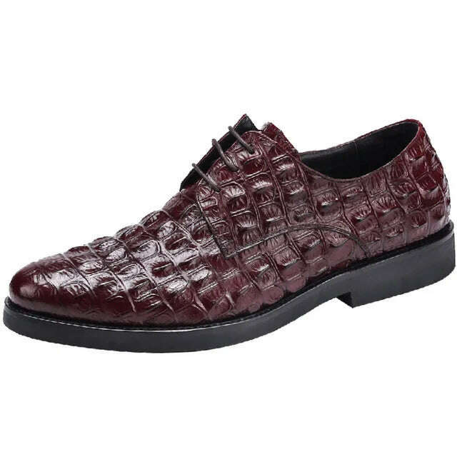 KIMLUD, Brand Full Grain Leather Business Men Dress Shoes Retro Crocodile Designer Nature Leather Oxford Shoes For Men Size EU 38-46, Red / 6, KIMLUD Womens Clothes