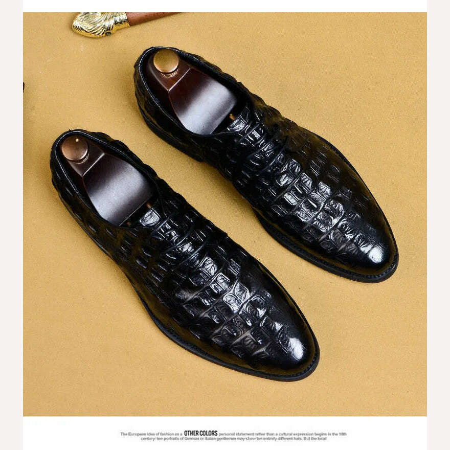 KIMLUD, Brand Full Grain Leather Business Men Dress Shoes Retro Crocodile Designer Nature Leather Oxford Shoes For Men Size EU 38-46, KIMLUD Womens Clothes