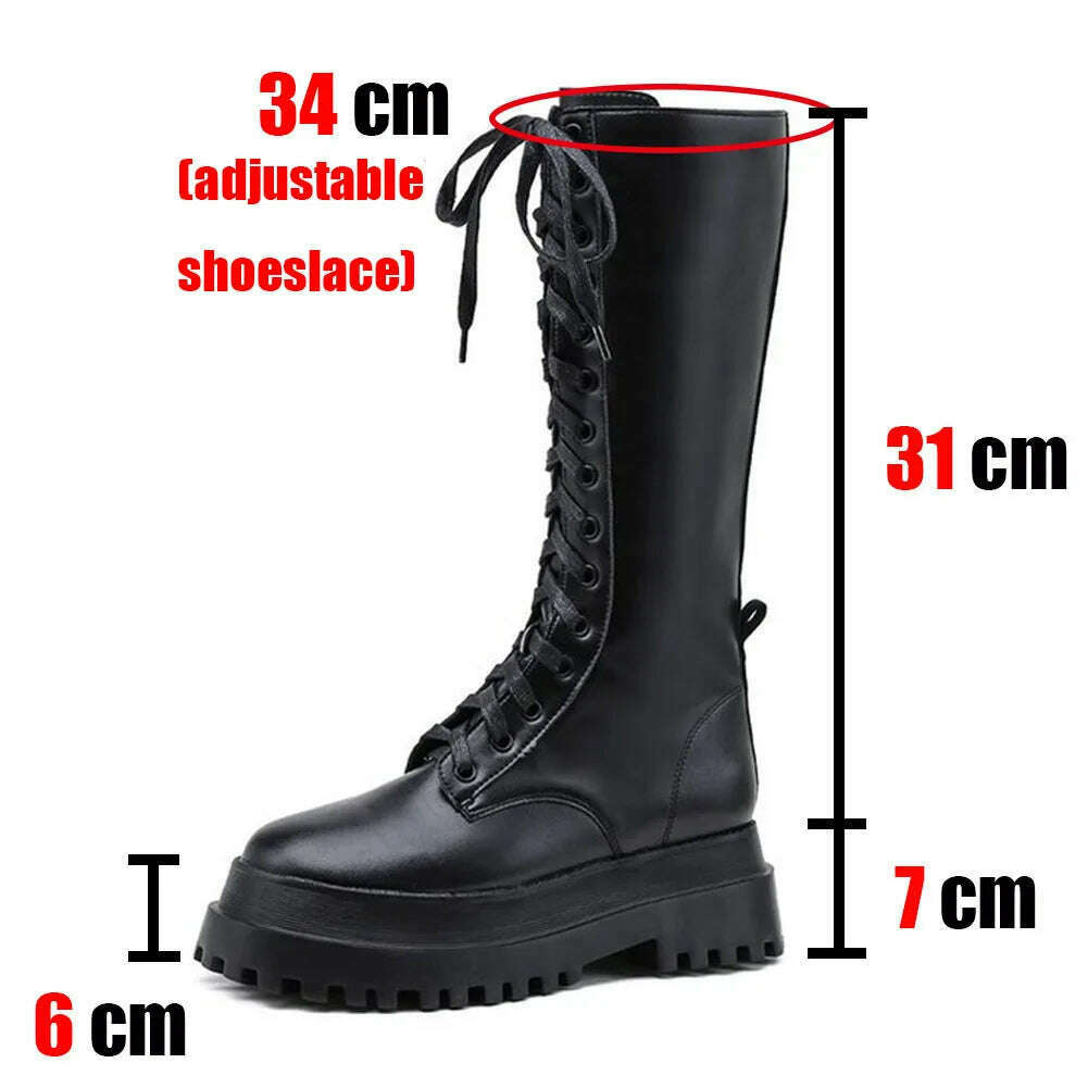 KIMLUD, Brand New Fashion Women Mid Calf Boots Flat Platform Chunky Heels Bottom  Female High Boots Autumn Fashion Goth Black Shoes, black / 5, KIMLUD Womens Clothes