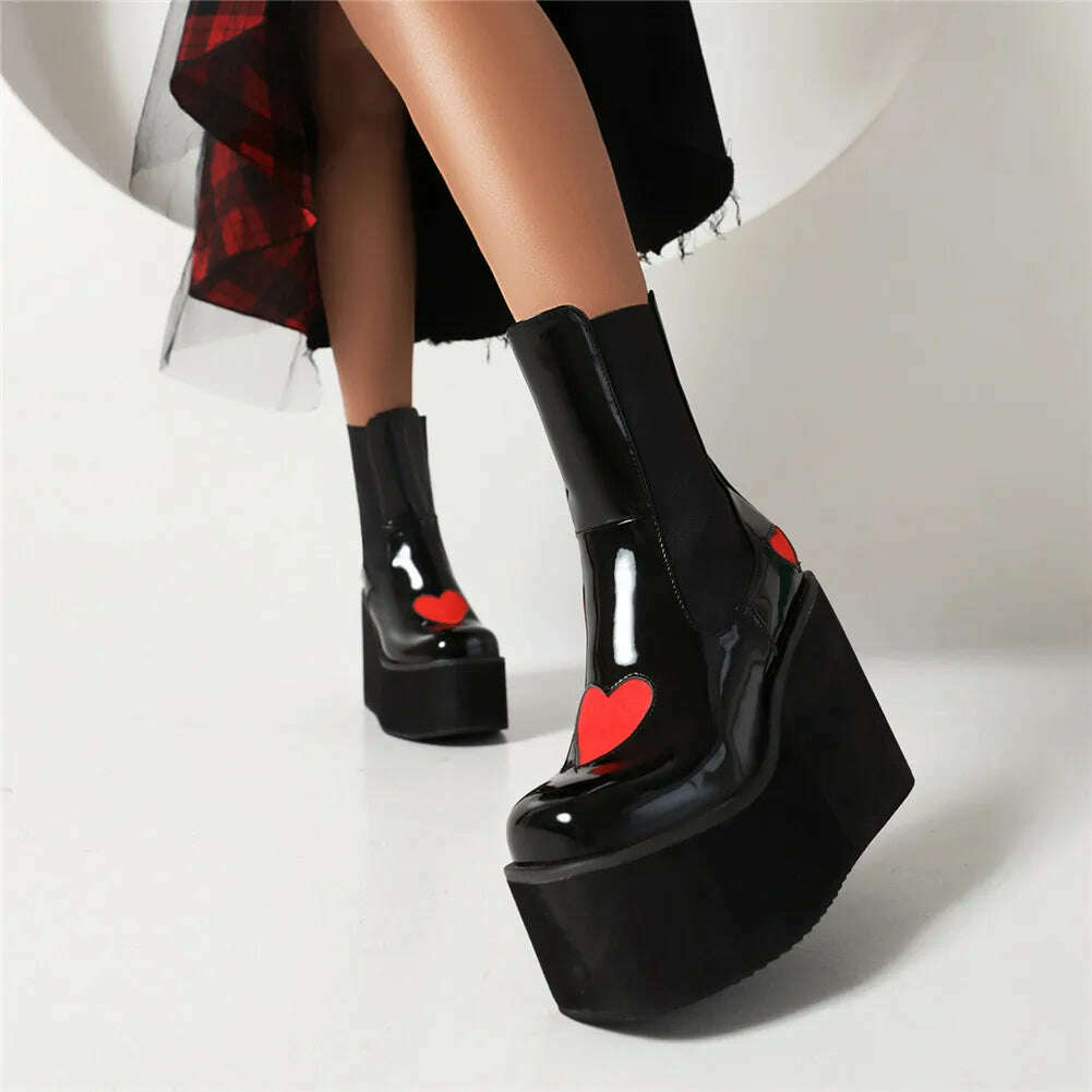 KIMLUD, Brand New Female Platform Knee High Boots Fashion Heart Wedges High Heels women&#39;s Boots 2022 Party Sweet Cool Goth Woman Shoes, KIMLUD Womens Clothes