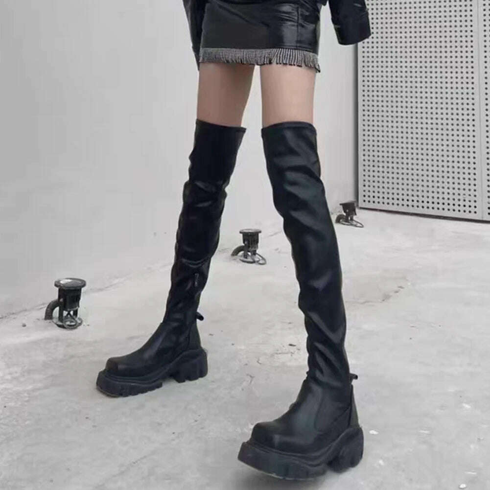 KIMLUD, Brand New Ladies Chunky High Heels Thigh High Boots Fashion Solid Platform women&#39;s Over The Knee Boots Casual Comfy Woman Shoes, black style 6 / 5, KIMLUD Womens Clothes