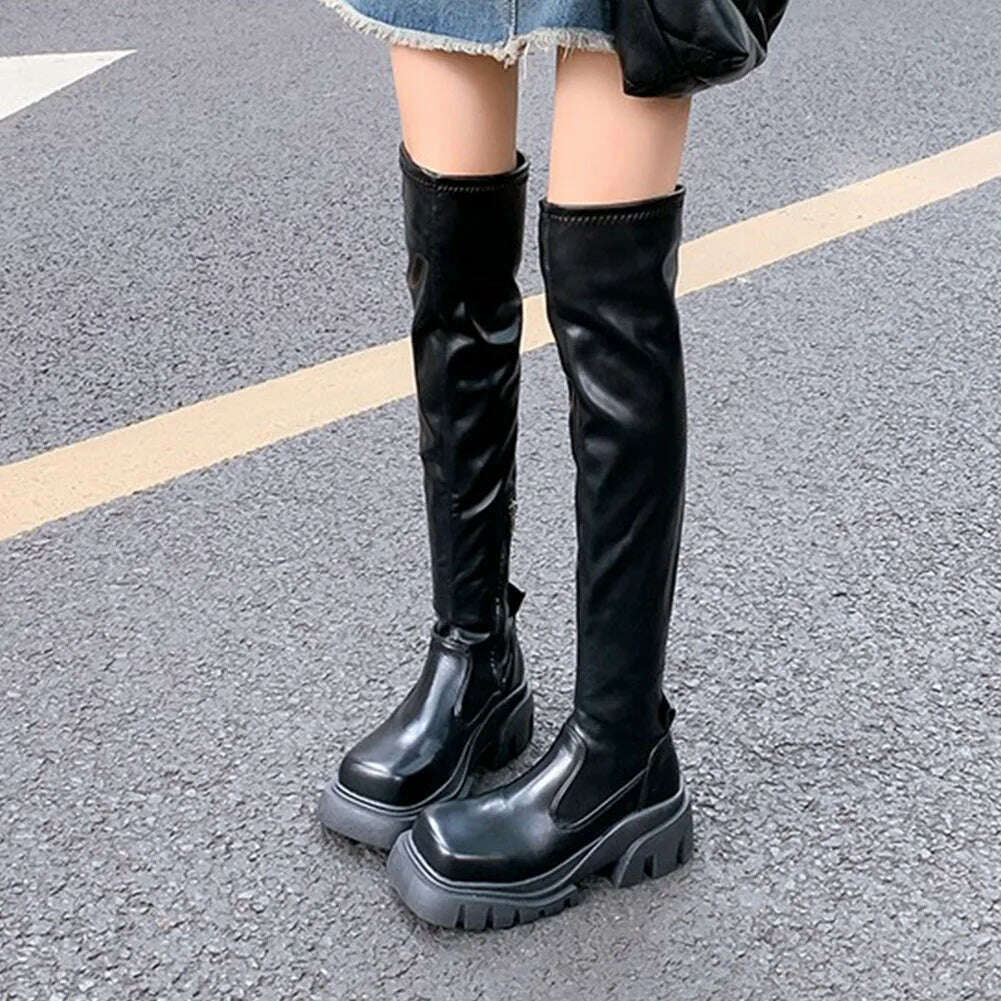 KIMLUD, Brand New Ladies Chunky High Heels Thigh High Boots Fashion Solid Platform women&#39;s Over The Knee Boots Casual Comfy Woman Shoes, black style 9 / 5, KIMLUD Womens Clothes