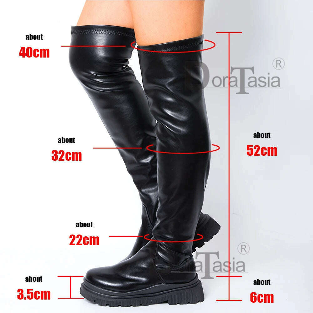 KIMLUD, Brand New Ladies Chunky High Heels Thigh High Boots Fashion Solid Platform women&#39;s Over The Knee Boots Casual Comfy Woman Shoes, KIMLUD Womens Clothes