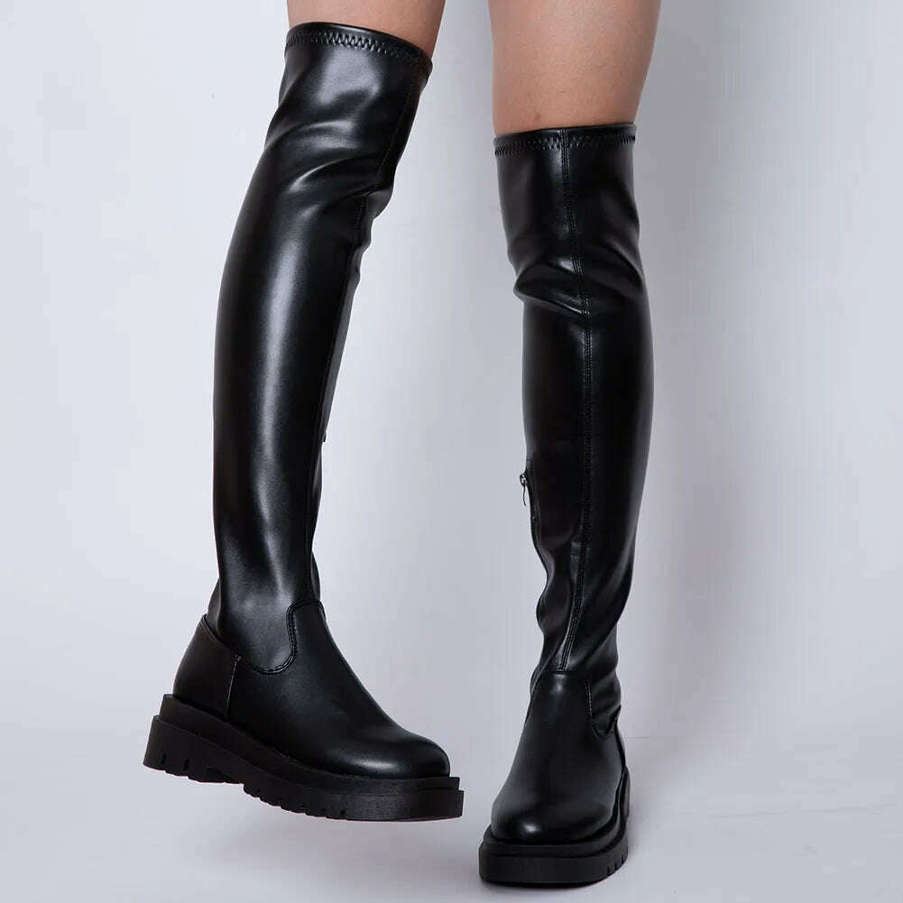 KIMLUD, Brand New Ladies Chunky High Heels Thigh High Boots Fashion Solid Platform women&#39;s Over The Knee Boots Casual Comfy Woman Shoes, KIMLUD Womens Clothes