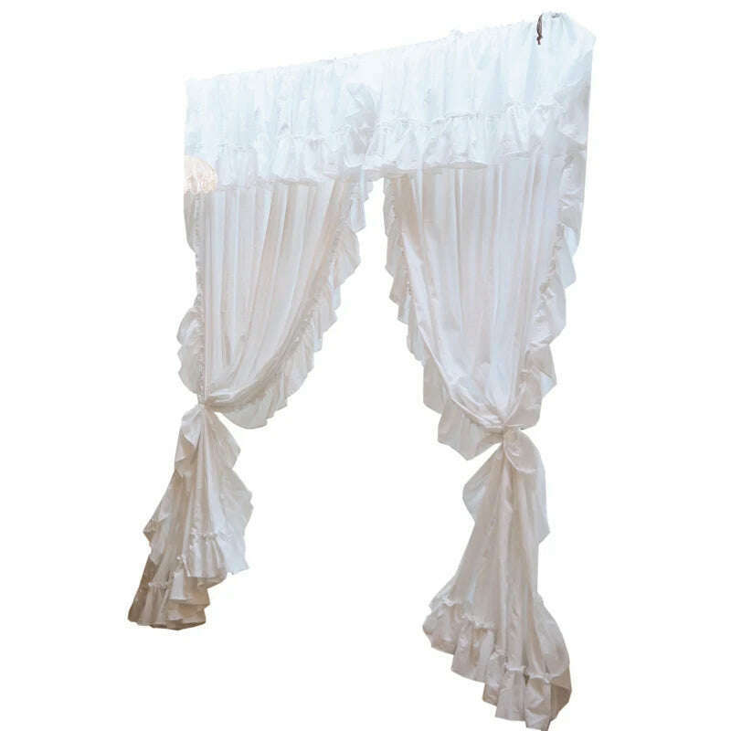 KIMLUD, Brand New Solid White Pure Cotton Curtains with Valance for Girl's Bedroom Handmade Princess Ruffle Cortinas Eco-friendly Fabric, KIMLUD Womens Clothes