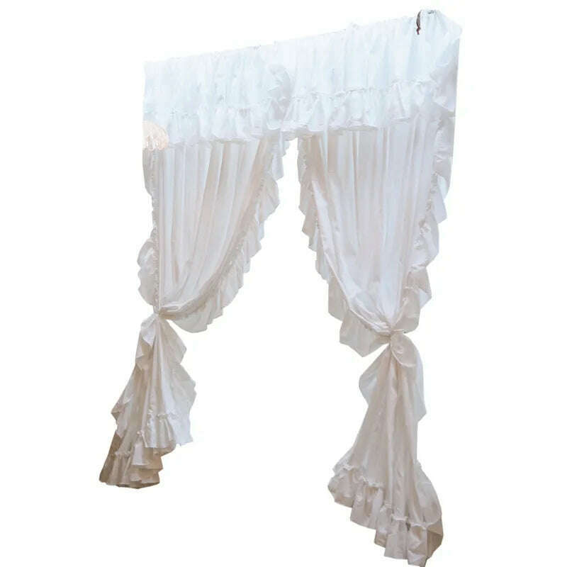 KIMLUD, Brand New Solid White Pure Cotton Curtains with Valance for Girl's Bedroom Handmade Princess Ruffle Cortinas Eco-friendly Fabric, White / 1pc W100 H120 cm / as picture, KIMLUD Women's Clothes