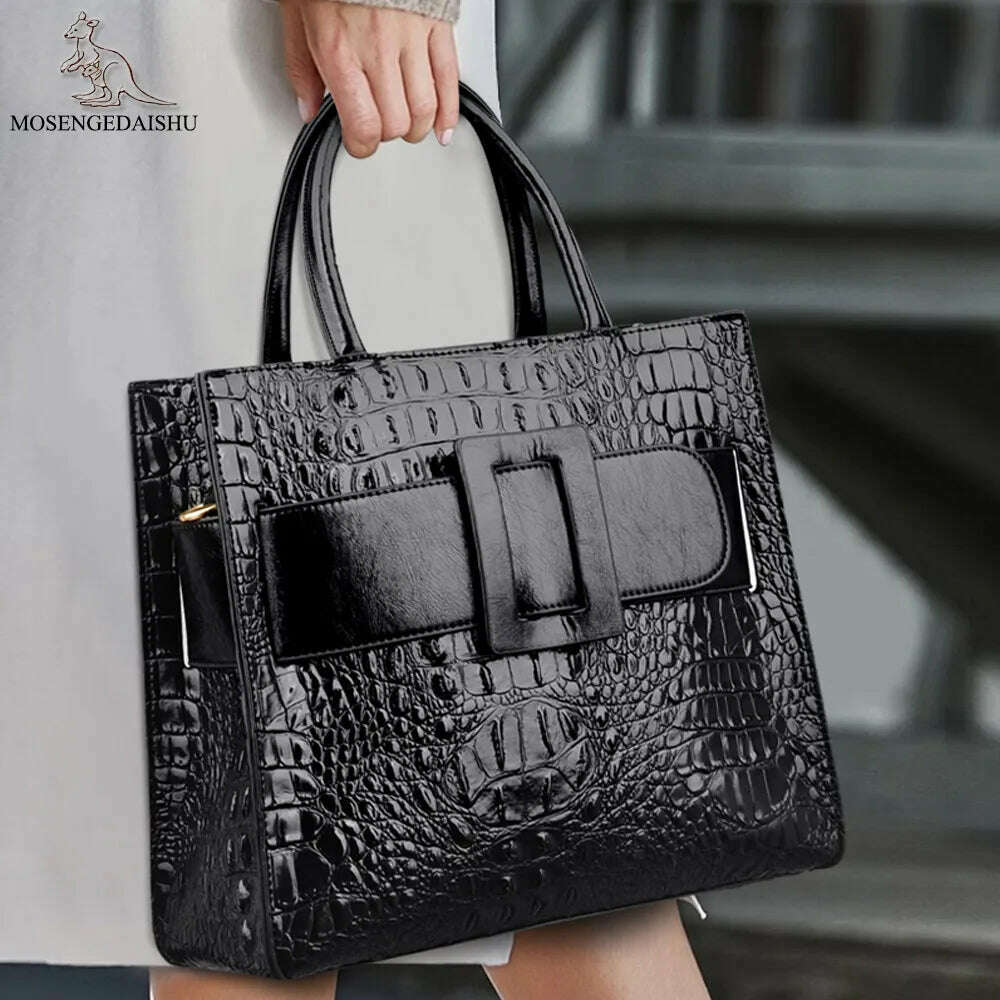 Brand Women Crocodile Handbag Luxury Belt Handbags Women Leather Shoulder Bags Designer Crossbody Bags Female Retro Tote Handbag - KIMLUD