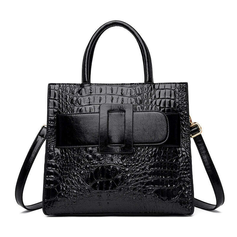 KIMLUD, Brand Women Crocodile Handbag Luxury Belt Handbags Women Leather Shoulder Bags Designer Crossbody Bags Female Retro Tote Handbag, black / (30cm<Max Length<50cm), KIMLUD Womens Clothes