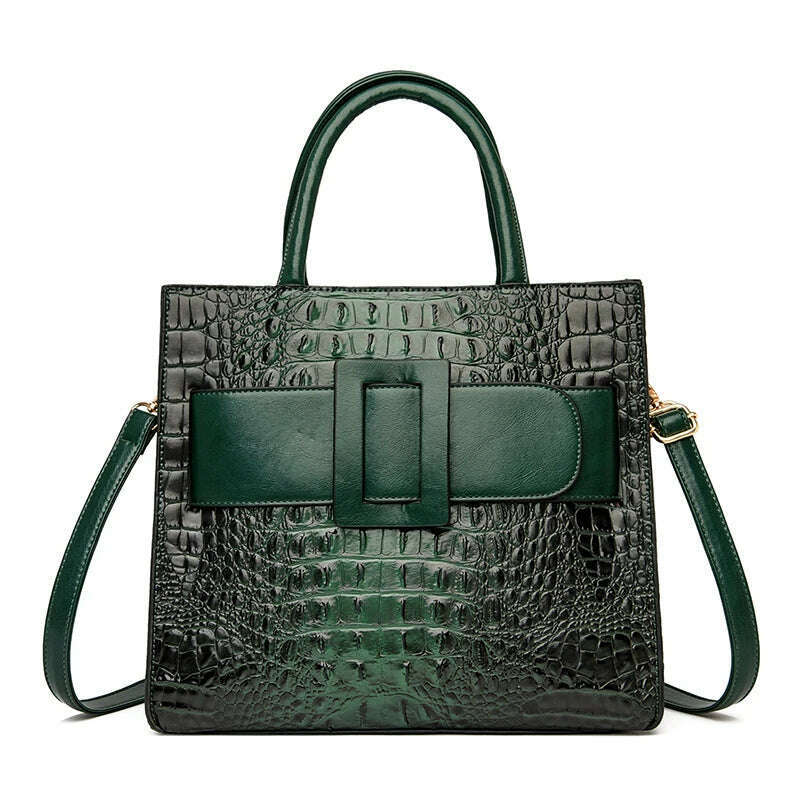 KIMLUD, Brand Women Crocodile Handbag Luxury Belt Handbags Women Leather Shoulder Bags Designer Crossbody Bags Female Retro Tote Handbag, green / (30cm<Max Length<50cm), KIMLUD Womens Clothes