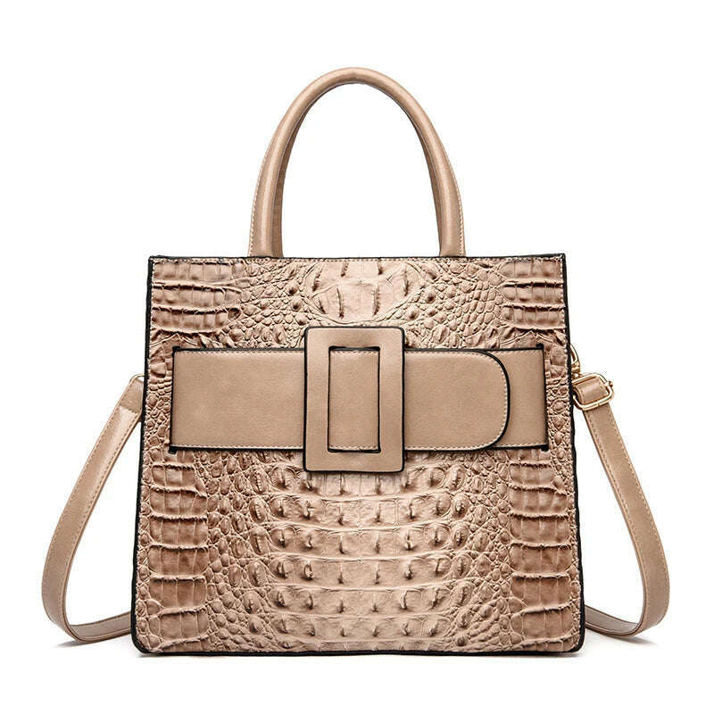 KIMLUD, Brand Women Crocodile Handbag Luxury Belt Handbags Women Leather Shoulder Bags Designer Crossbody Bags Female Retro Tote Handbag, Khaki / (30cm<Max Length<50cm), KIMLUD Womens Clothes