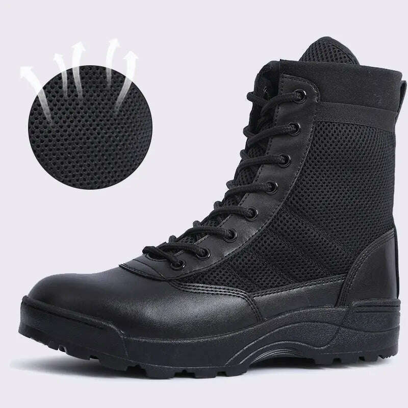 KIMLUD, Breathable Mesh Tactical Military Boots Men Boots Outdoor Lightweight Hiking Boots New Desert Combat Army Boots Work Men Shoes, Mesh Black / 39, KIMLUD Womens Clothes