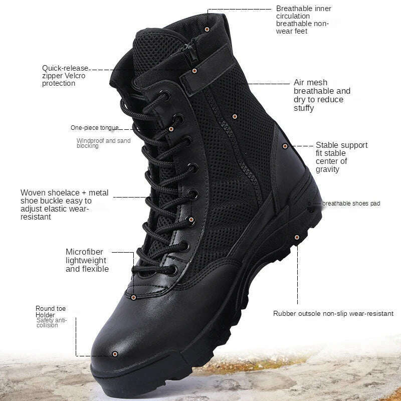KIMLUD, Breathable Mesh Tactical Military Boots Men Boots Outdoor Lightweight Hiking Boots New Desert Combat Army Boots Work Men Shoes, KIMLUD Womens Clothes