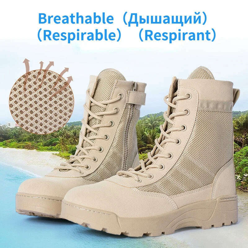 KIMLUD, Breathable Mesh Tactical Military Boots Men Boots Outdoor Lightweight Hiking Boots New Desert Combat Army Boots Work Men Shoes, KIMLUD Womens Clothes