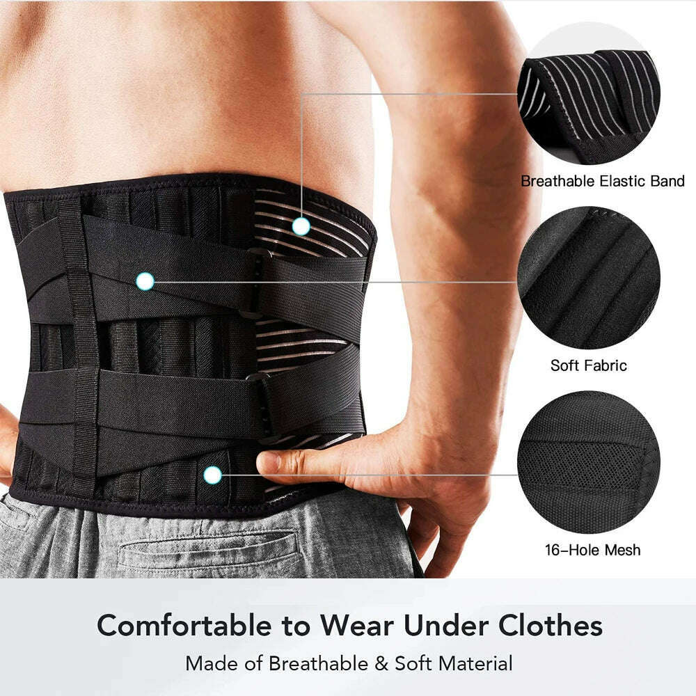 KIMLUD, Breathable Waist Braces Back Support Belt  Anti-skid Lumbar Support Belt with 16-hole Mesh for Lower Back Pain Relief, Sciatica, KIMLUD Womens Clothes