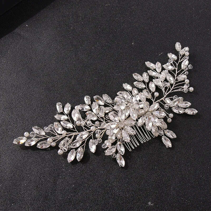 KIMLUD, Bridal Rhinestone Crystal Flower Wedding Hair Accessory Party Headpiece Women Large Hair Combs, KIMLUD Womens Clothes