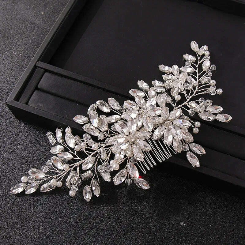 KIMLUD, Bridal Rhinestone Crystal Flower Wedding Hair Accessory Party Headpiece Women Large Hair Combs, KIMLUD Womens Clothes