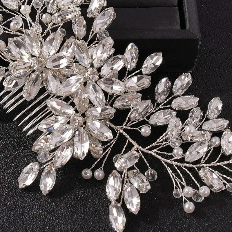 KIMLUD, Bridal Rhinestone Crystal Flower Wedding Hair Accessory Party Headpiece Women Large Hair Combs, KIMLUD Womens Clothes