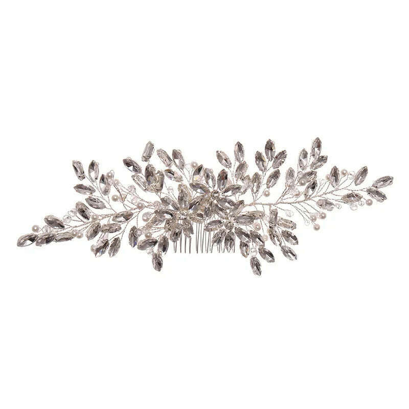 KIMLUD, Bridal Rhinestone Crystal Flower Wedding Hair Accessory Party Headpiece Women Large Hair Combs, KIMLUD Womens Clothes