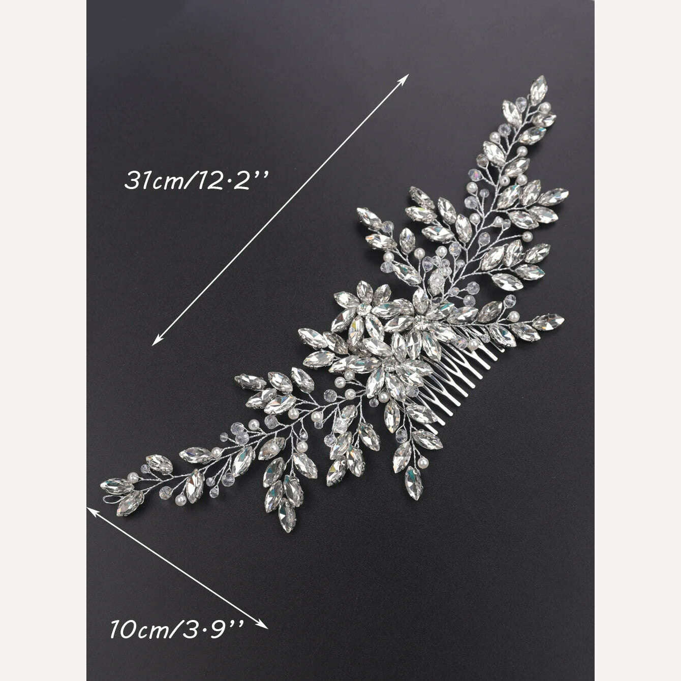 Bridal Vintage Silver Full Rhinestones Big Hair Comb Bridal Shinny Pearls and Crystals Comb Headpiece Bridal Hair Piece Wedding - KIMLUD