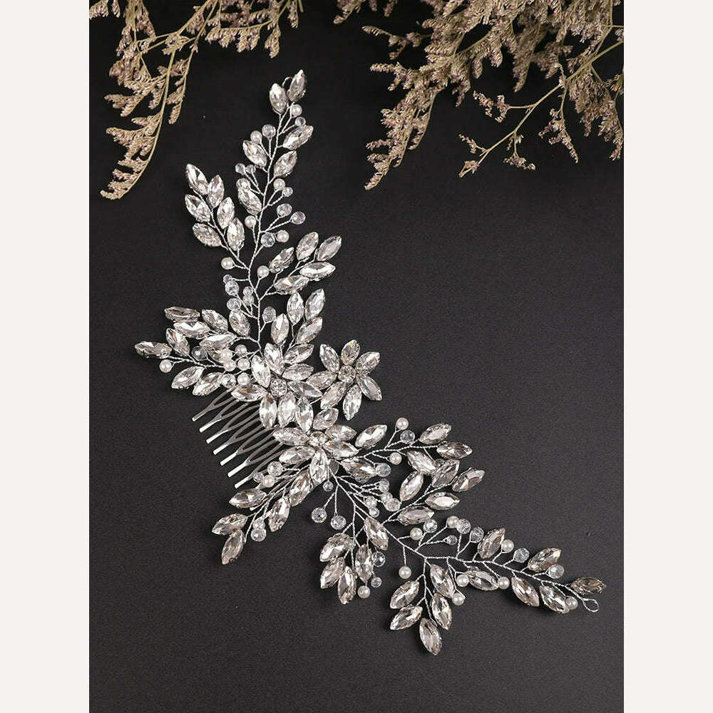 Bridal Vintage Silver Full Rhinestones Big Hair Comb Bridal Shinny Pearls and Crystals Comb Headpiece Bridal Hair Piece Wedding - KIMLUD