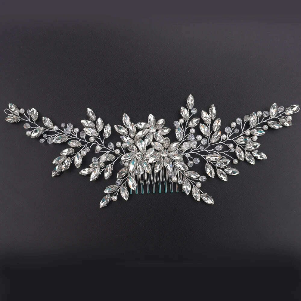 Bridal Vintage Silver Full Rhinestones Big Hair Comb Bridal Shinny Pearls and Crystals Comb Headpiece Bridal Hair Piece Wedding - KIMLUD