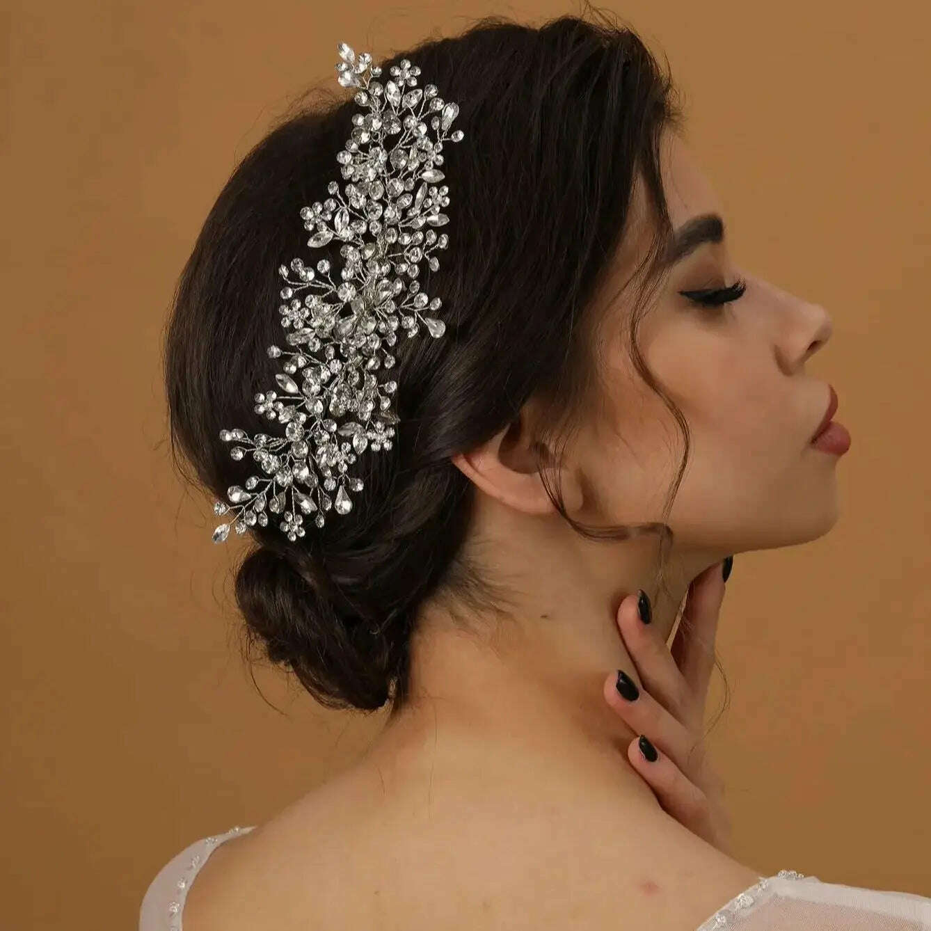Bride's rhinestone hair comb Handmade woven Crystal hair comb wedding coiling hair Accessories Headpiece - KIMLUD