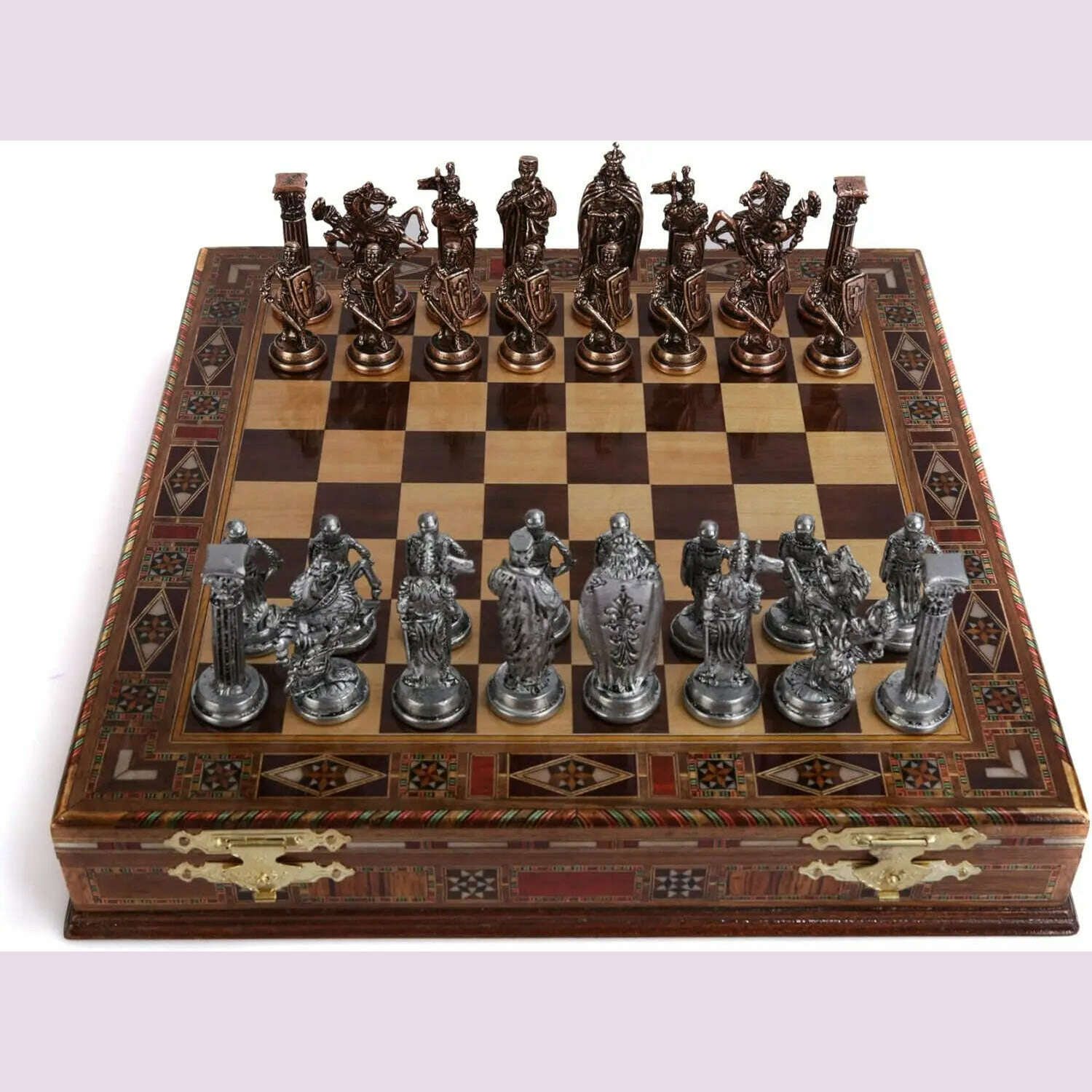 KIMLUD, British Army Antique Copper Metal Chess Set for Adults,Handmade Pieces and Natural Solid Wooden Chess Board with Storag, United States, KIMLUD APPAREL - Womens Clothes