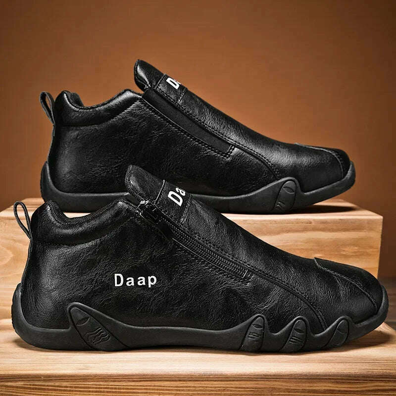 KIMLUD, British Style Fashion Short Boots Men  Luxury Leather Anti Slip Comfortable Work Shoes Outdoor Travel Sports Casual Shoes, black / 40, KIMLUD APPAREL - Womens Clothes