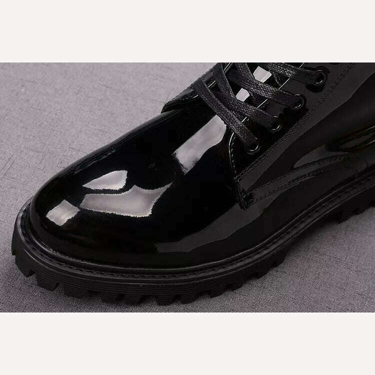 British style men luxury fashion bright patent leather boots black platform shoes designer ankle boot cowboy botas zapato hombre - KIMLUD