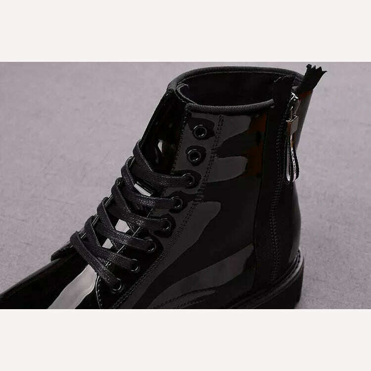 British style men luxury fashion bright patent leather boots black platform shoes designer ankle boot cowboy botas zapato hombre - KIMLUD