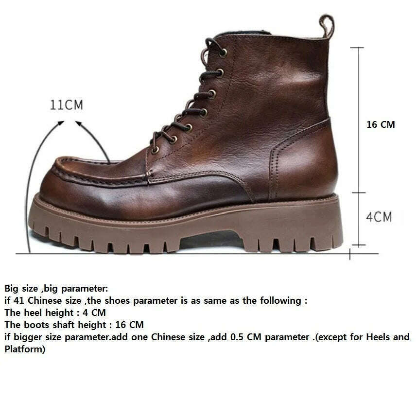 KIMLUD, British Style Retro Chunky Bottom Platform Sewing Cross-tied Full Grain Leather Men High Top Short Work Safety Boots 2307, KIMLUD Womens Clothes