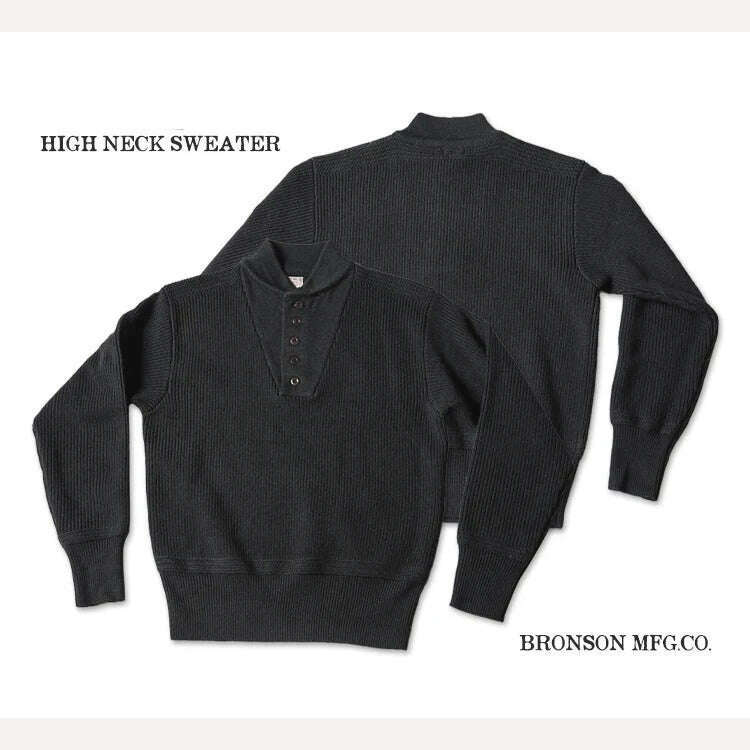KIMLUD, Bronson High Neck Sweater Military Style Thick Men Knitted Wool Pullover, Black / M 38 / CHINA, KIMLUD Womens Clothes