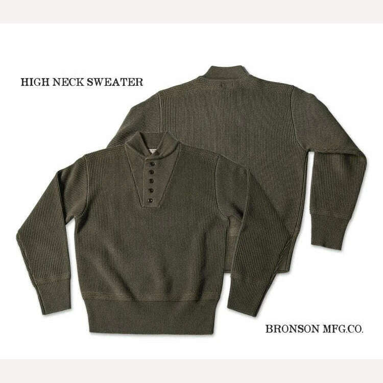KIMLUD, Bronson High Neck Sweater Military Style Thick Men Knitted Wool Pullover, Olive Drab / S 36 / CHINA, KIMLUD Womens Clothes