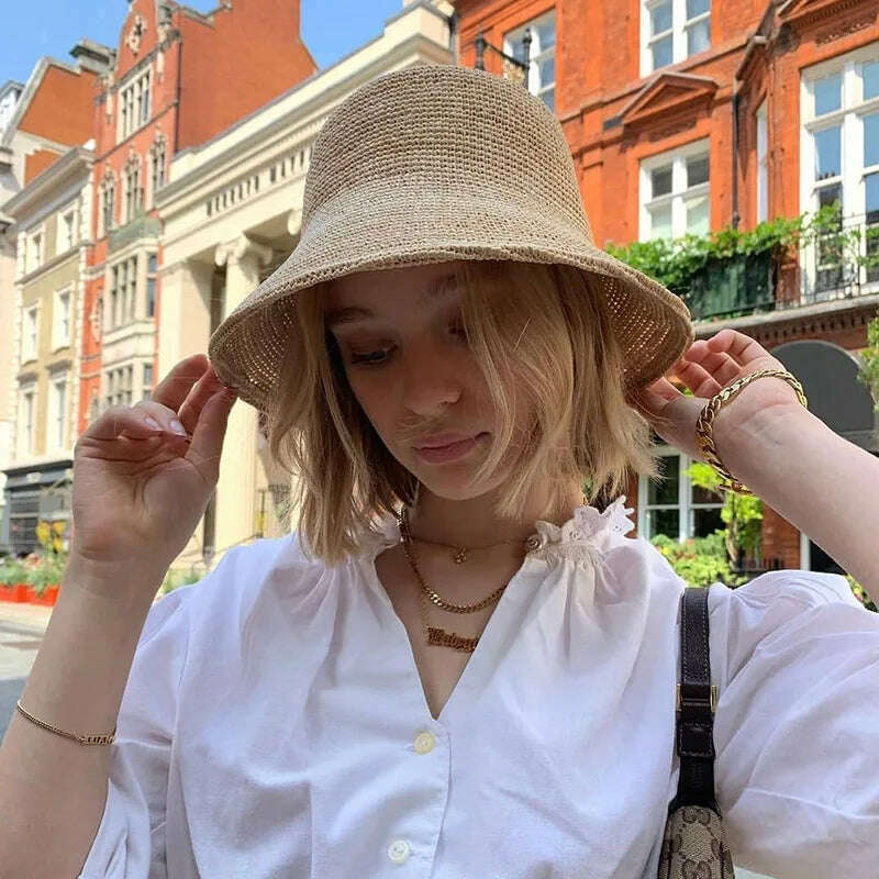 KIMLUD, Bucket Hats For Women Luxury Designer Brand Summer Straw Beach Hat Foldable Sun Hats Jacquemus Hat Wholesale, KIMLUD Womens Clothes