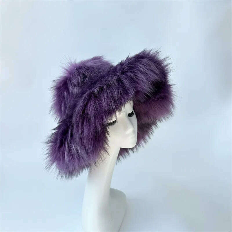 KIMLUD, Bucket Orange Hat Love Bag Winter Warmth Thickened Imitation Raccoon Fur Fisherman Hat Women's Bucket Hat Fur Hat sets, 27 / M55-58cm, KIMLUD Womens Clothes