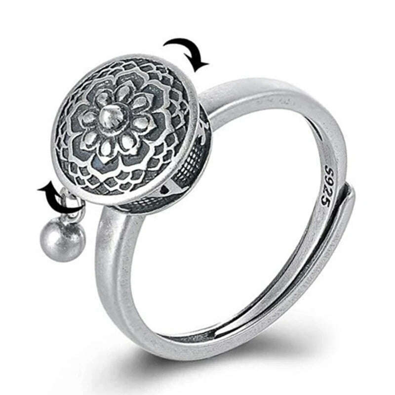 KIMLUD, Buddhist Tibetan Prayer Wheel Ring Good Luck 7 Chakras Ring Lotus Floral Ring Open Adjustable Rotating Rings For Gifts Unisex, KIMLUD Womens Clothes