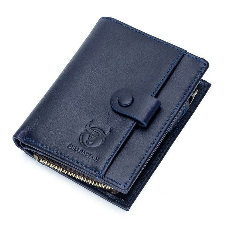 KIMLUD, BULLCAPTAIN Captain Niu Men's Leather Wallet Short Vertical Multifunctional Detachable Belt Coin Clip Business Casual Coin Bag, Blue / China, KIMLUD Womens Clothes