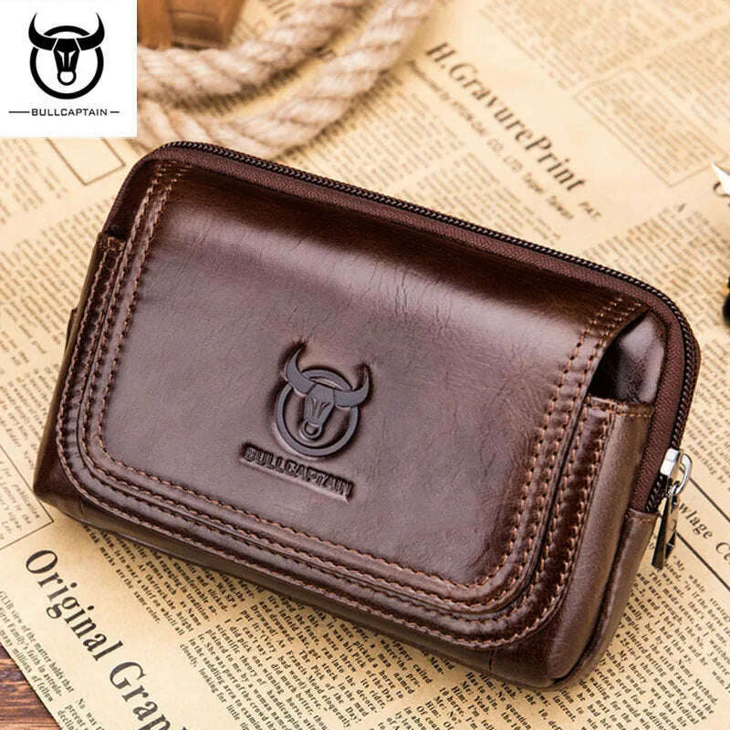KIMLUD, BULLCAPTAIN Genuine Leather Male Waist Pack Phone Pouch Bags Waist Bag Men's Small  Shoulder Belt Bag pack, Coffee, KIMLUD Women's Clothes