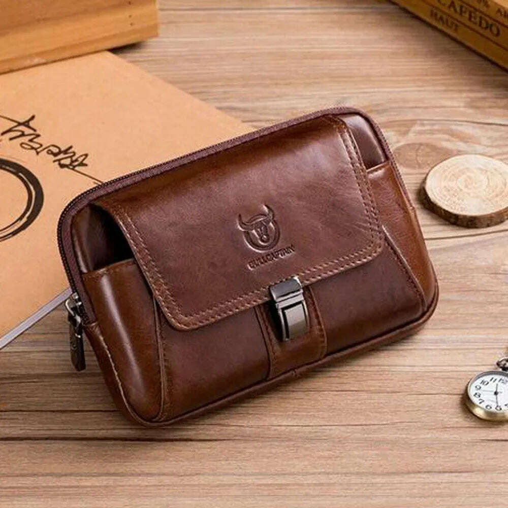 KIMLUD, BULLCAPTAIN Genuine Leather Male Waist Pack Phone Pouch Bags Waist Bag Men's Small  Shoulder Belt Bag pack, Coffee  Horizont, KIMLUD Womens Clothes