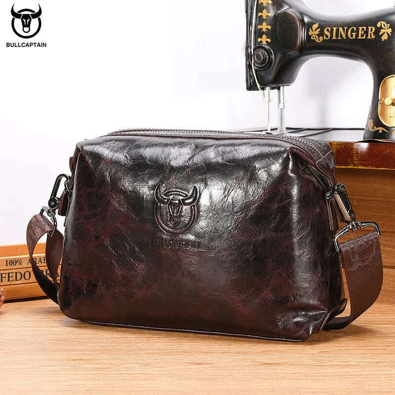 KIMLUD, Bullcaptain Genuine Leather Men's Shoulder Bag Casual Fashion Messenger Bags Man Large-Capacity Independent Card Slots Bag's, KIMLUD Women's Clothes
