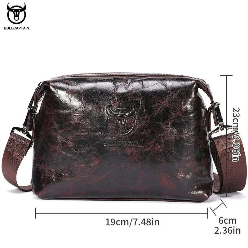 KIMLUD, Bullcaptain Genuine Leather Men's Shoulder Bag Casual Fashion Messenger Bags Man Large-Capacity Independent Card Slots Bag's, KIMLUD Womens Clothes