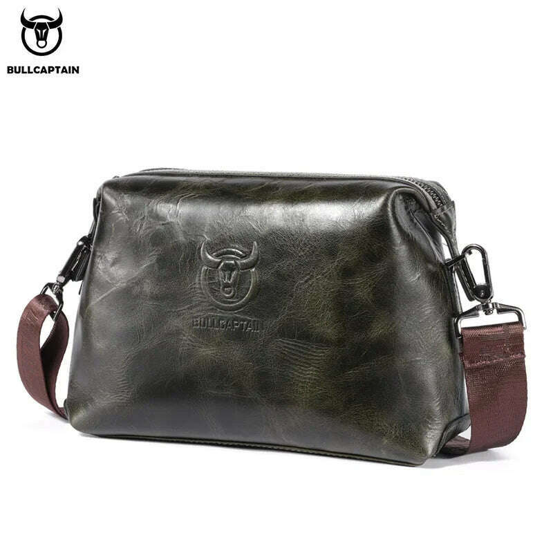 KIMLUD, Bullcaptain Genuine Leather Men's Shoulder Bag Casual Fashion Messenger Bags Man Large-Capacity Independent Card Slots Bag's, green, KIMLUD Womens Clothes