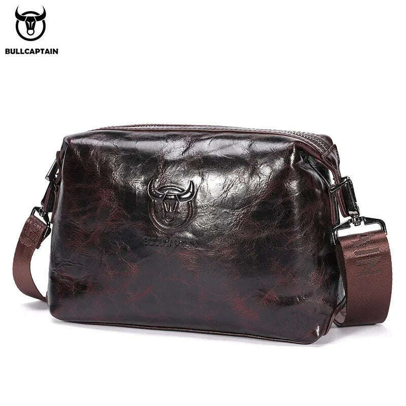 KIMLUD, Bullcaptain Genuine Leather Men's Shoulder Bag Casual Fashion Messenger Bags Man Large-Capacity Independent Card Slots Bag's, coffee, KIMLUD Womens Clothes