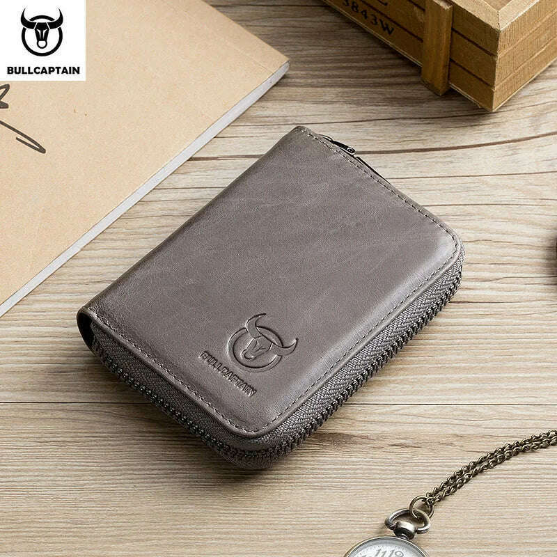 KIMLUD, BULLCAPTAIN Leather Credit Card ID Card Holder Wallet Wallet Men Fashion Rfid Card Holder Wallet Business Card Holder Bag, gray, KIMLUD Women's Clothes