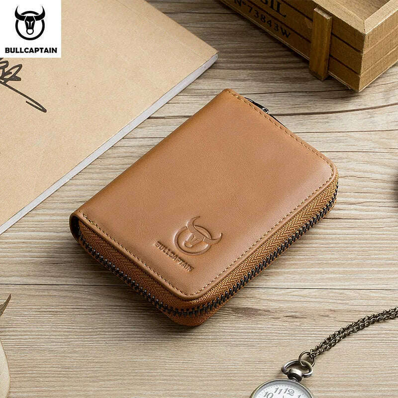 KIMLUD, BULLCAPTAIN Leather Credit Card ID Card Holder Wallet Wallet Men Fashion Rfid Card Holder Wallet Business Card Holder Bag, brown, KIMLUD Women's Clothes