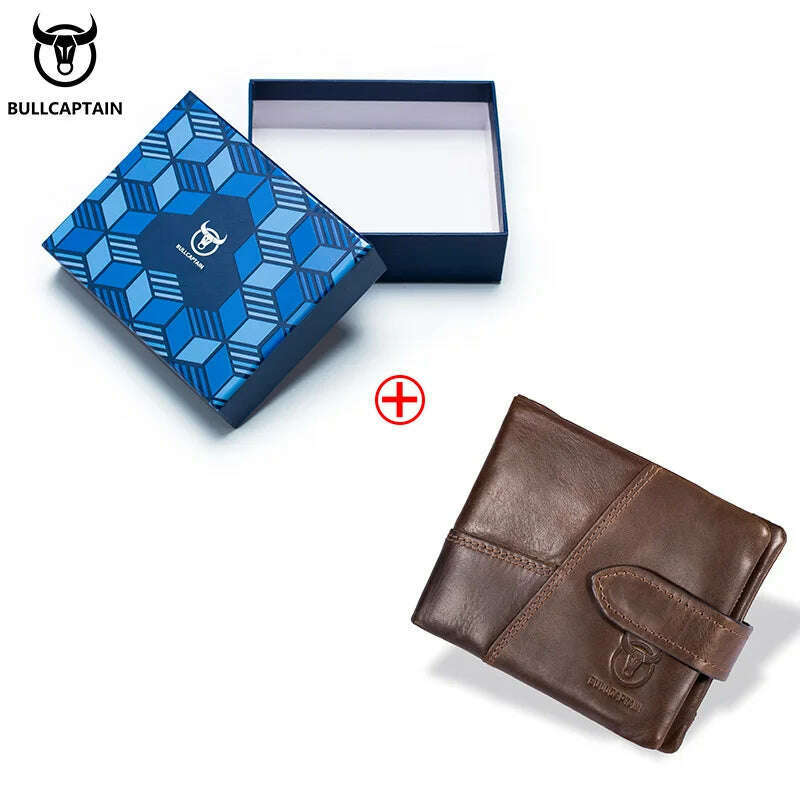 KIMLUD, BULLCAPTAIN Leather Wallet Men's RFID Card Holder Coin Purse Zipper Men's Short Wallet Fashion Men's Wallet Brown, Brown-Box / CHINA, KIMLUD Womens Clothes
