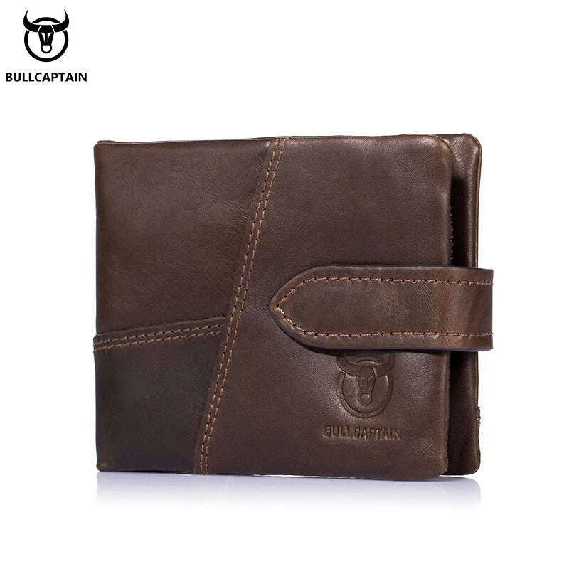 KIMLUD, BULLCAPTAIN Leather Wallet Men's RFID Card Holder Coin Purse Zipper Men's Short Wallet Fashion Men's Wallet Brown, Brown / CHINA, KIMLUD Womens Clothes