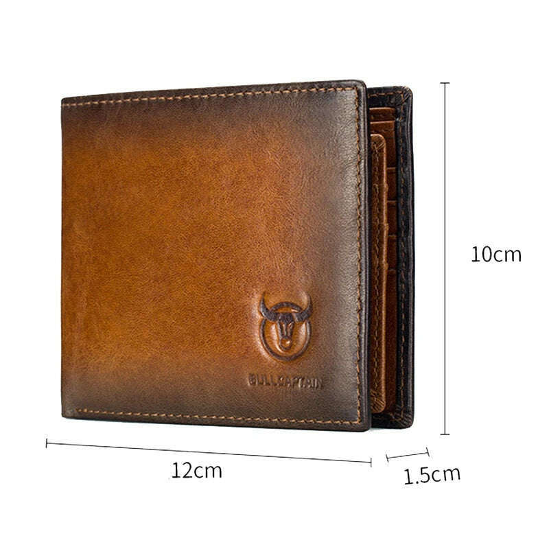 KIMLUD, BULLCAPTAIN RFID Men's Leather Anti-Theft Brush Wallet Double Ultra-Thin Short Wallet Multi-Card Position ID Bag (Brown), Default Title, KIMLUD Womens Clothes