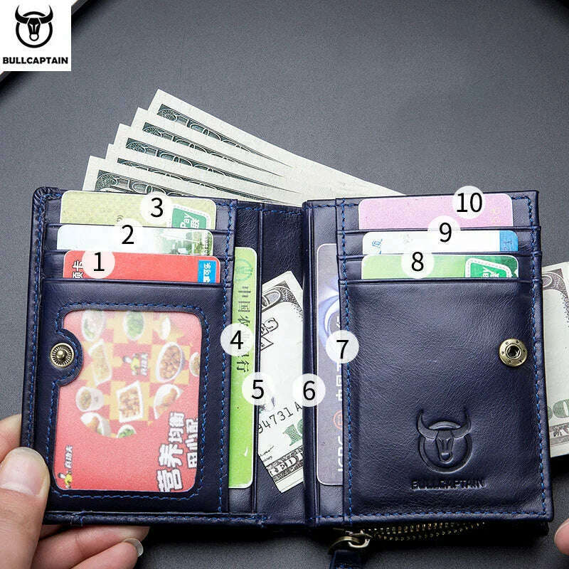 KIMLUD, BULLCAPTAIN RFID Men's Wallet Leather Men's Coin Purse Zipper Wallet Card Coin Wallet Holder Credit Card Bag, KIMLUD Womens Clothes